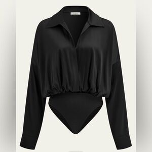 Commense satin collared long sleeve bodysuit